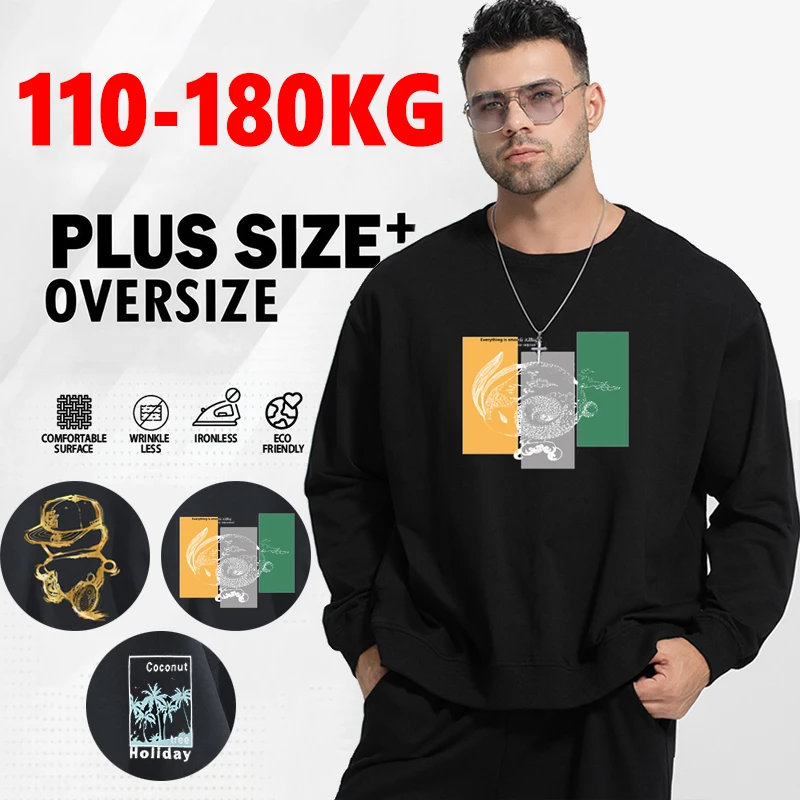 Sweatshirt Pullovers Men Oversized Sweater Plus Size 6XL 7XL 8XL Man Round Neck Long Sleeve Printed Loose Tops Big Size Clothing