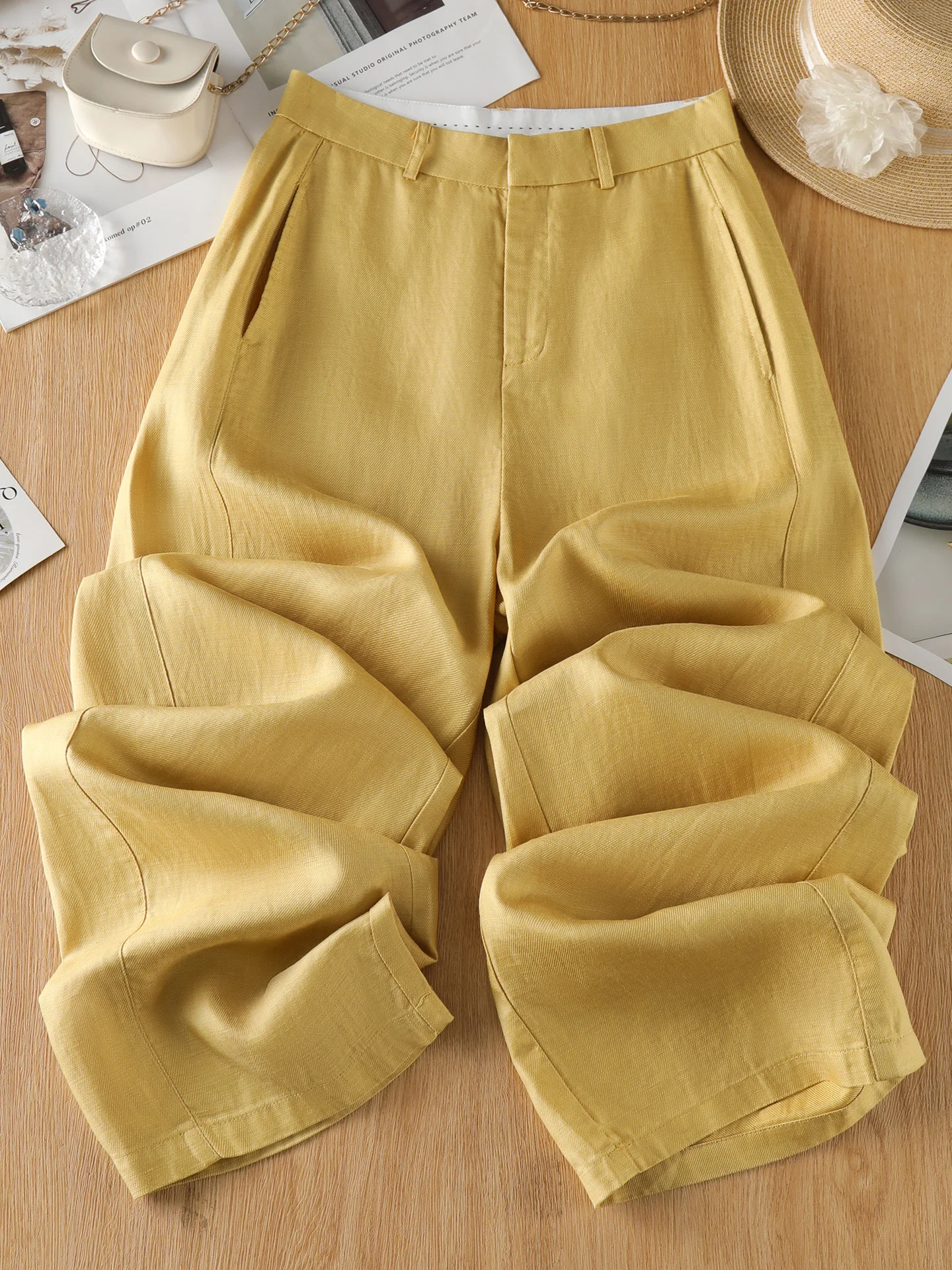 Summer Thin High Waist Loose Drapey Casual Sun Protection Wide Leg Pants Women's Linen Straight Leg Trousers Silk-Like Comfor...