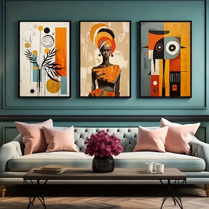 

3pcs Abstract Ethnic Posters African Wall Art Set Afro Bohemian Canvas Painting Decor Black Woman Art Bedroom Living Room Decor