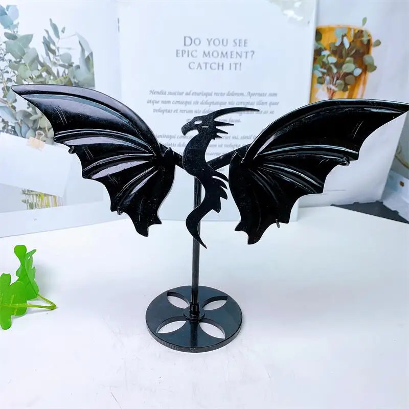 

Natural Black Obsidian Dragon Wings Crystal Carving Healing Beautiful Birthday Gift Fashion Christmas Home Decoration 1pair