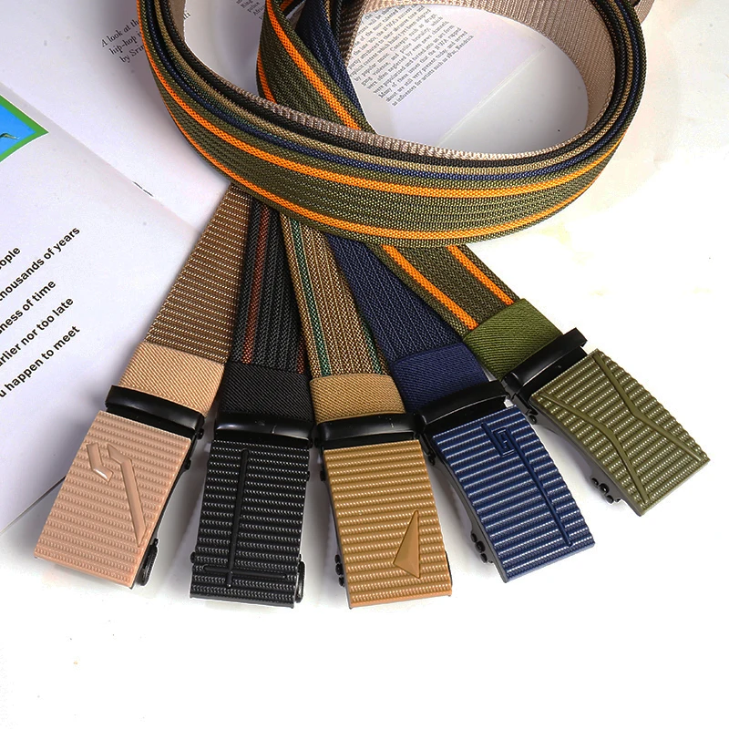 3.5cm Solid Color Nylon Automatic Buckle Men Belt Outdoor Tooling Jeans Stripe Canvas Waistband Fashion Tactical Belt for Men