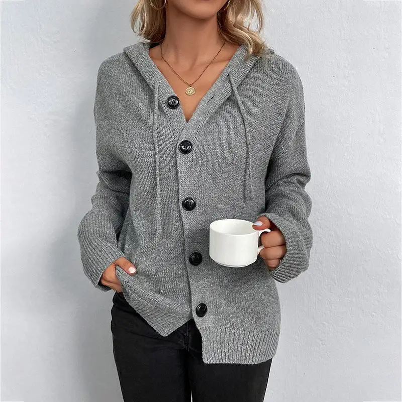 New Hooded Sweatshirt Long Sleeve Knitted Top Cardigan Jacket Sweaters Cardigans Sweaters Coats With Hat