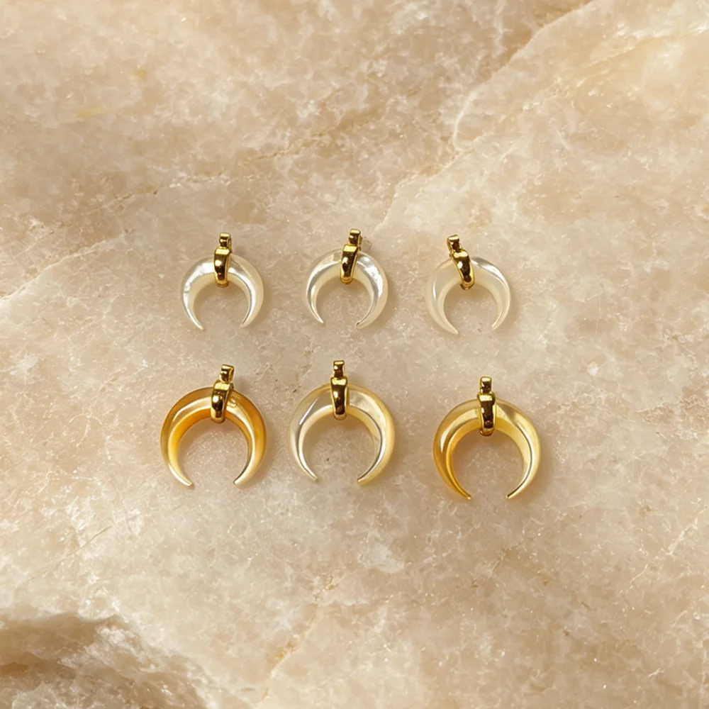 Celestial Iridescent Single Bail White Mother of Pearl Horn Charms Golden Plated Bulk for Earring Making P2D1016