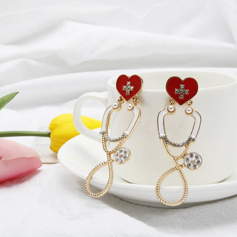 Pendientes de la película Greys Anatomy Thmem, aretes con incrustaciones de diamantes de imitación, colgante con forma de estetoscopio, joyería, regalo de Cosplay, amigos
