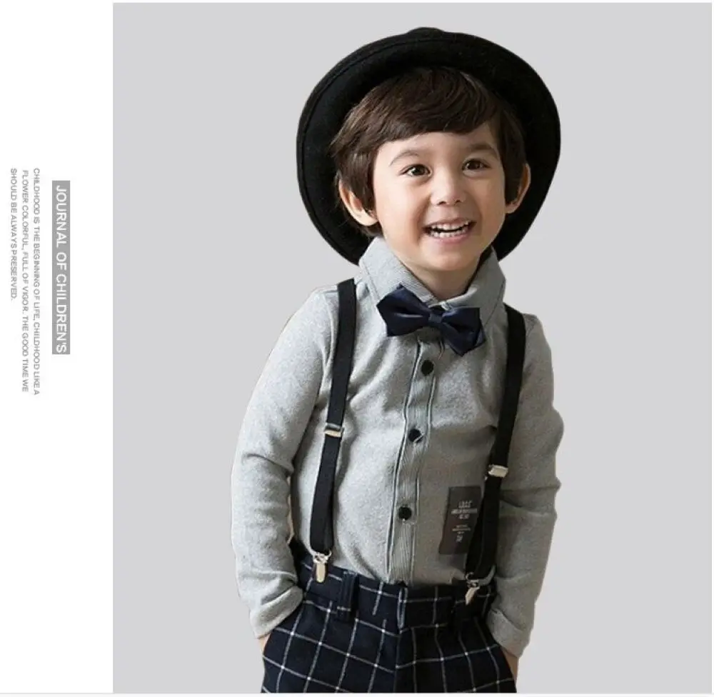 Winter Boy Shirt Set~Fashionable England Style Thick Velvet Boy's Clothes Set/Boy's Attrie+free Bowtie & Strap 929