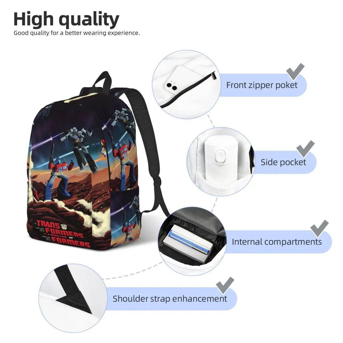 Cartoon Transformers Autobots Zaino Uomo Donna High School Zaino da lavoro Robot Car Anime Movie College Borsa a tracolla con tasca