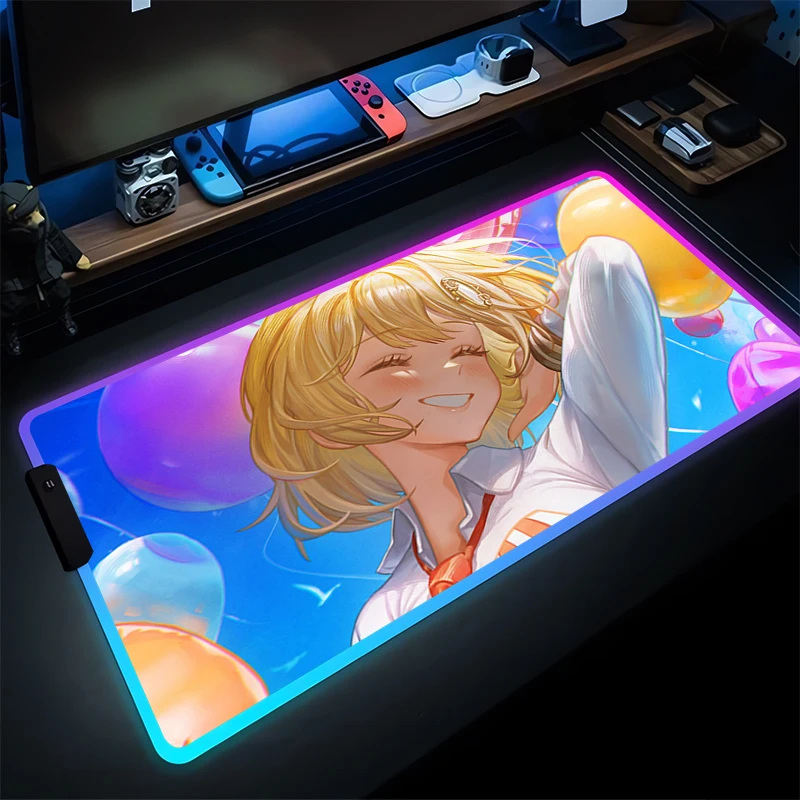 RGB Mouse Pad Computer Speed For E-sports Players Laptop Hololive Anime Girl Keyboard Pad Watson Amelia Mousepad LED Desktop Mat