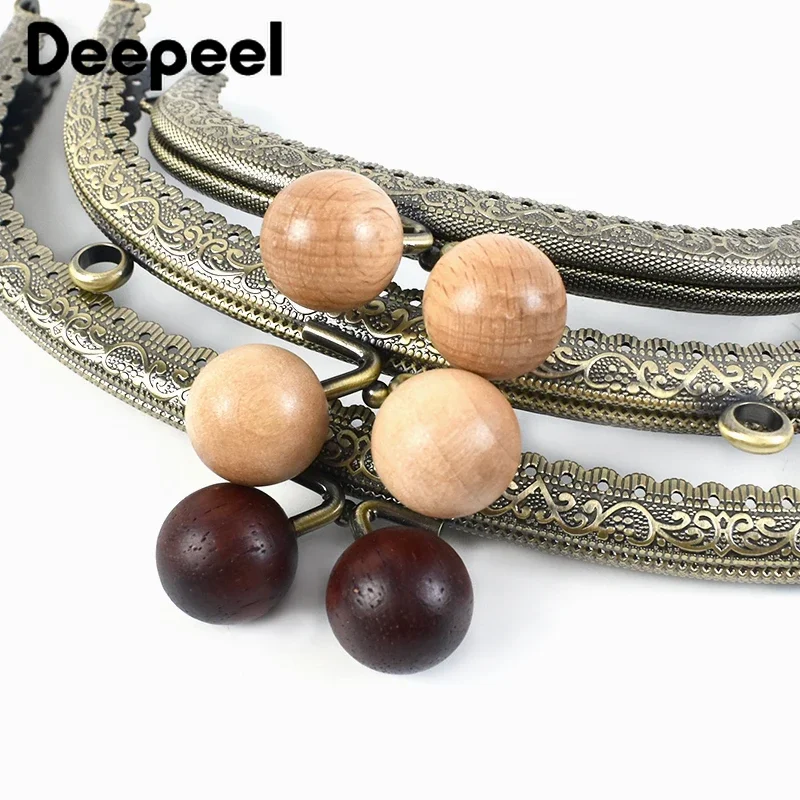 2Pcs 12.5/16.5/20.5cm Metal Embossed Purse Frame with Wood Bead Head Wallet Kiss Clasps Handles DIY Sewing Hardware Accessories