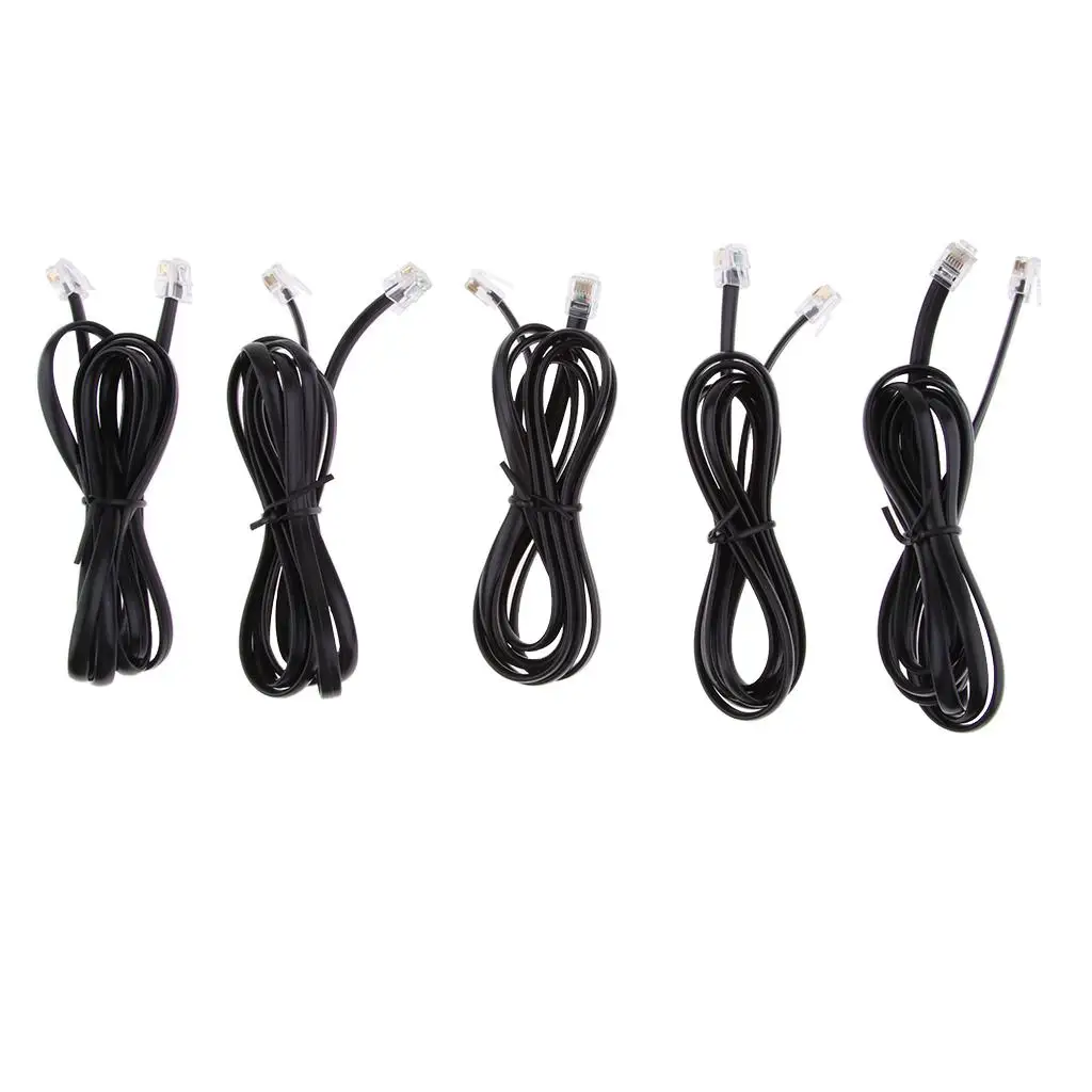 5 Piece Landline Telephone Line Cord Data Flat Cable 6P6C RJ12 Connector 6P6C Male To Male Flat Straight Landline Telephone