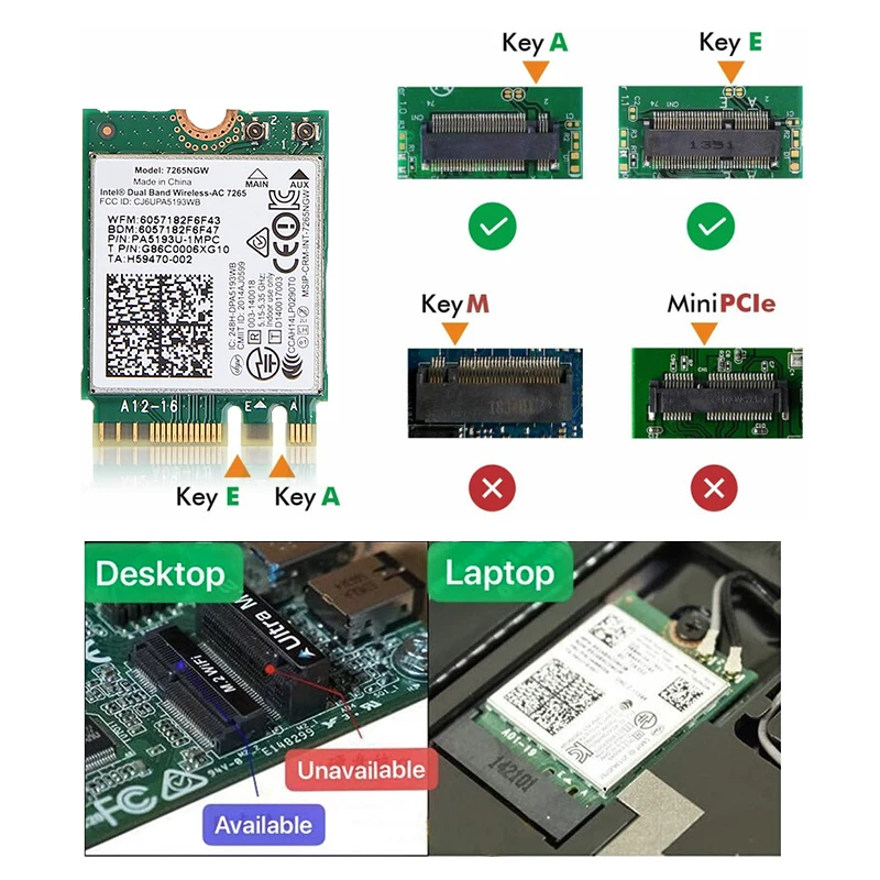 AC 7265 M.2 무선 네트워크 카드 듀얼 밴드 2.4G/5G 867Mbps 802.11AC Bluetooth 4.2 NGFF WLAN WiFi 카드