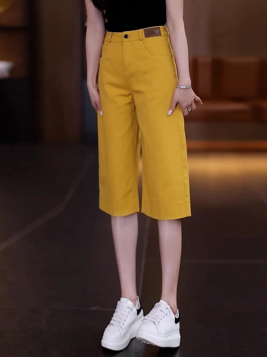 Khaki Straight Leg Pants Women's Summer 2025 New High Waist Loose Slimming Thin Casual Wide Leg Seven-Foot Pants