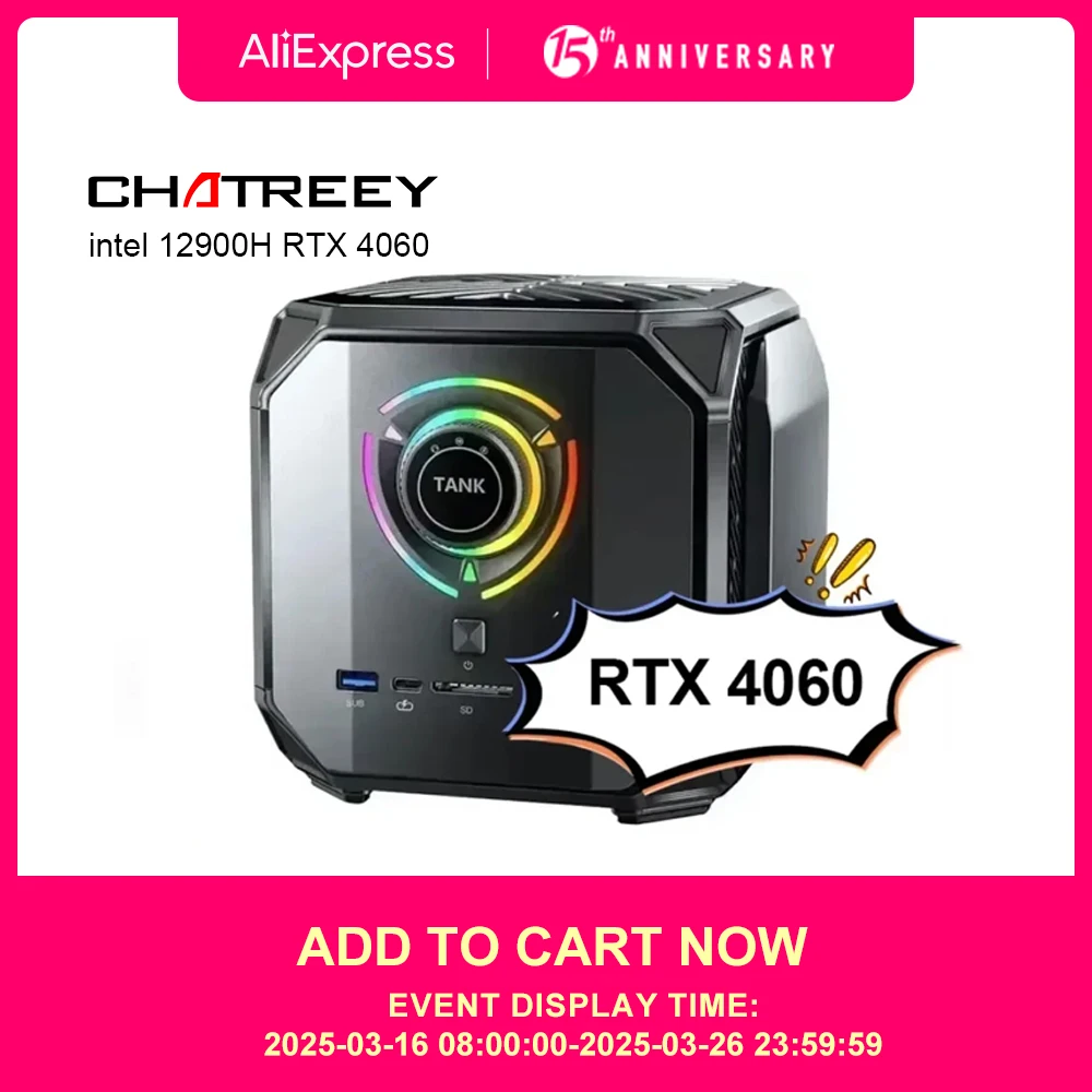 Chatreey TANK كمبيوتر صغير Nvidia 4060 8G Intel Core I9 12900H I7 12700H كمبيوتر مكتبي للألعاب PCIE 4.0 Wifi 6 BT5.0