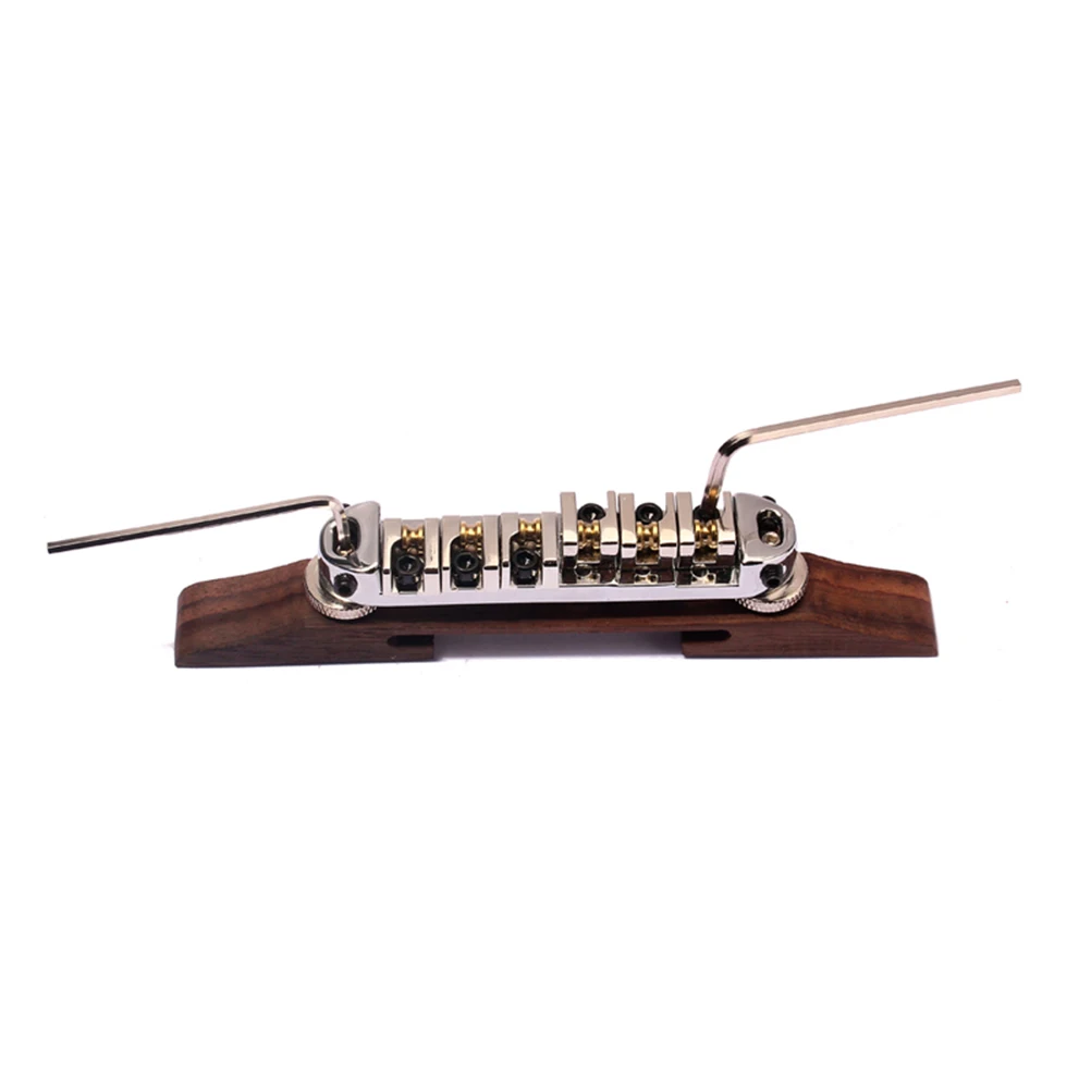 

1Pcs Quality Rosewood Adjustable Bridge Tailpiece For Archtop Guitar With Silver Roller Saddle Wheels