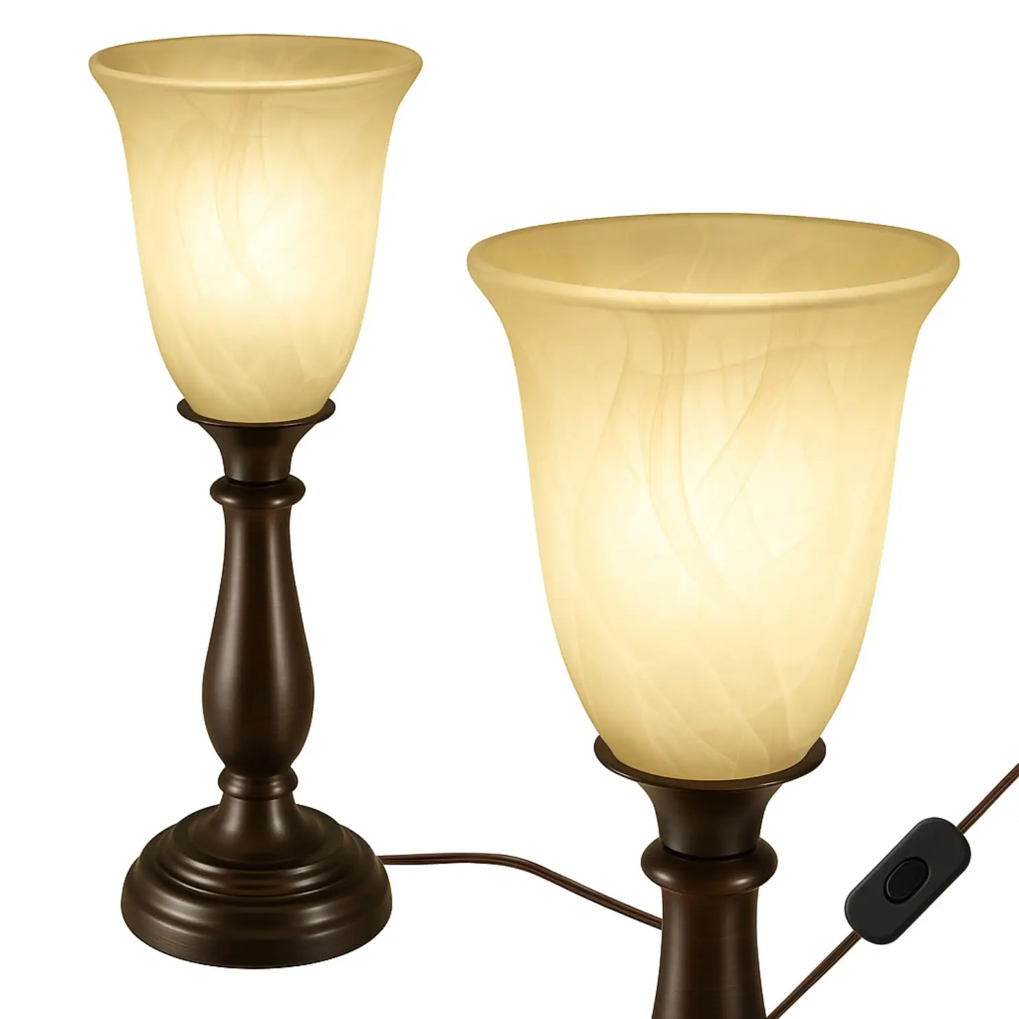Alabaster Glass Shade Table Lamp, Bronze Finish Farmhouse Style for Living Room, Bedroom Nightstand