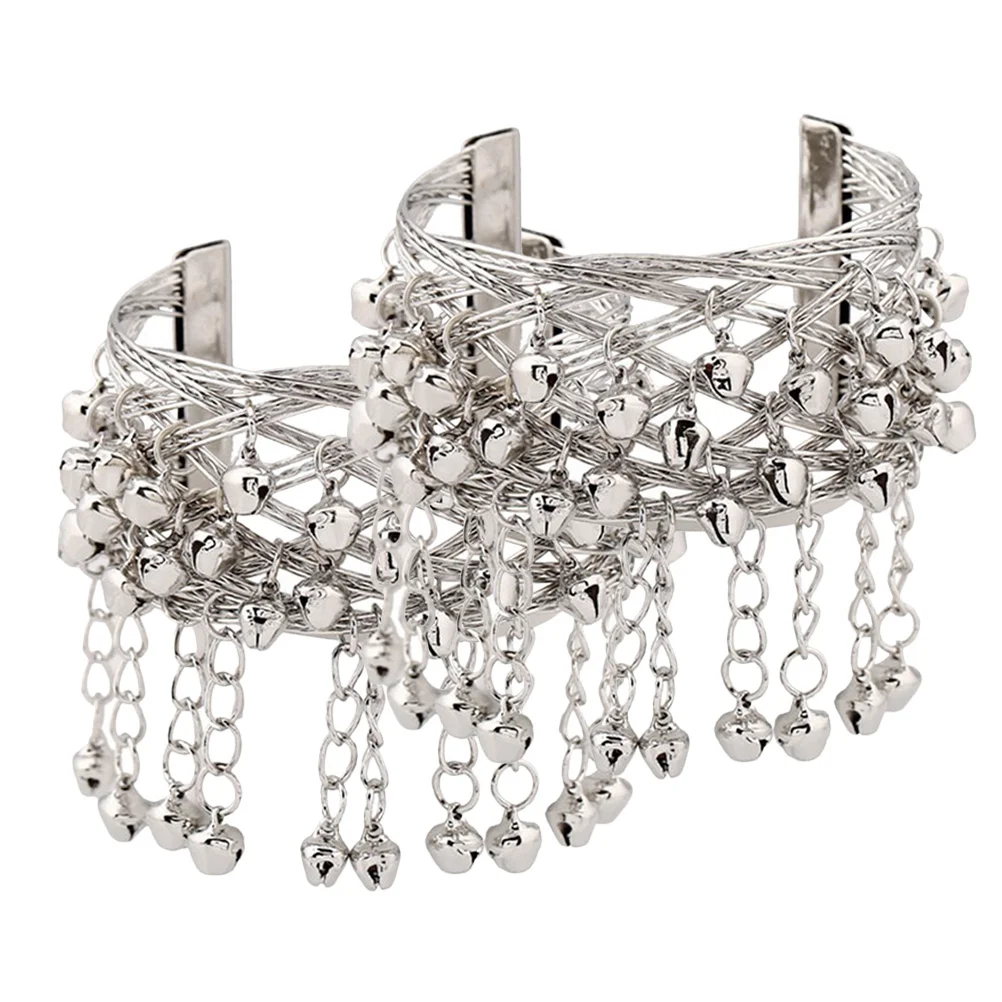 

2Pcs Bell Armlet for Belly Dance Light Weight Skin Friendly Arm Cuff with Dangling Bells for Stage Performance Costume