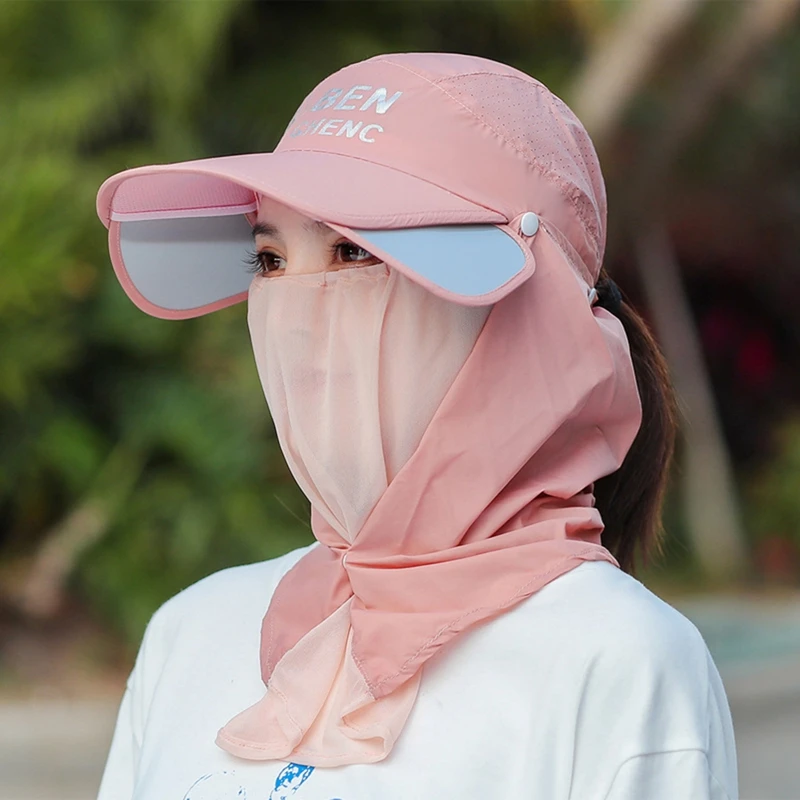 Detachable Face Hats Neck Cover Scarf Women Summer Visors Breathable Mesh Sun Protection Hat Garden Working Cycling Hiking Caps