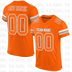 Custom Orange White-Gray Mesh Authentic Football Jersey Personlized Team name and you name number V-Neck Football T-Shirts