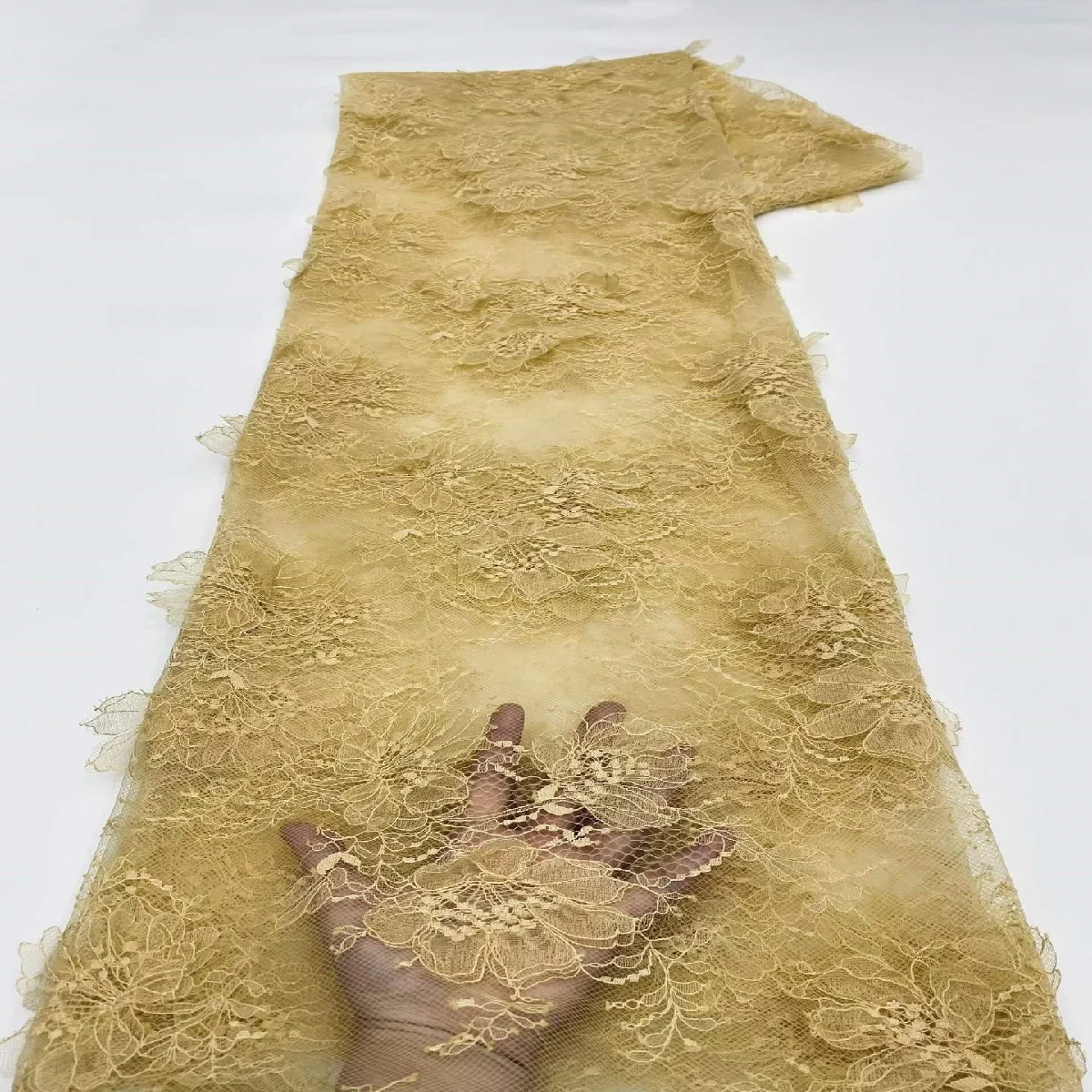 Dusty Sage Green 3D Floral Lace Fabric Handmade Flower Embroidery Tulle Mesh For Wedding Dress Bridal Gown Evening Prom Dress view 4