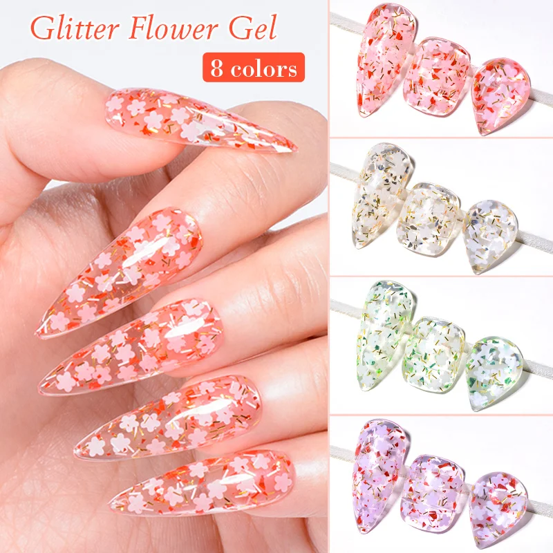 MEET ACROSS 8 Pçs/set Flor Seca Gel Unha Polonês Glitter Flor Natural Fada Série Soak Off UV Gel DIY Pintura Nail Art Kit