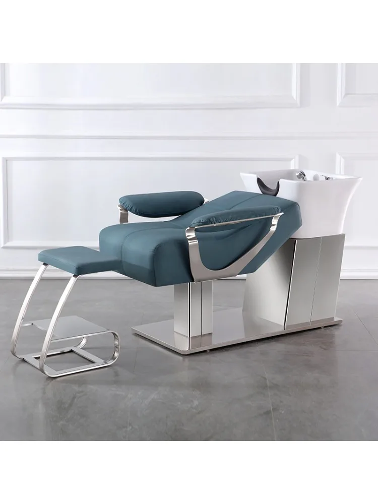 شامبو صالون الشعر، حوض سيراميك محدد شبه مائل لصالون الشعر، سرير تدليك، سرير غسيل من الفولاذ المقاوم للصدأ #2