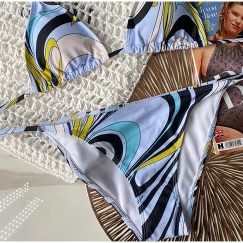 Diseño de lujo para mujer, conjunto de traje de baño Sexy con realce de pecho pequeño Kini, traje de baño de marca para playa, traje de baño adelgazante con estampado que cubre el vientre