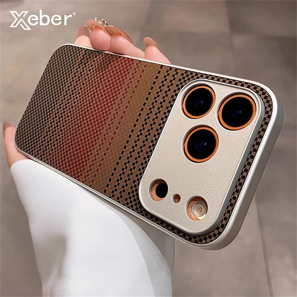 Luxuriöse Kohlefaser-Relief-Textur-Telefonhülle für iPhone 17, 16, 15, 14, 13, 12, Pro Max Plus Air Hard PC, stoßfeste Beschichtungsabdeckung