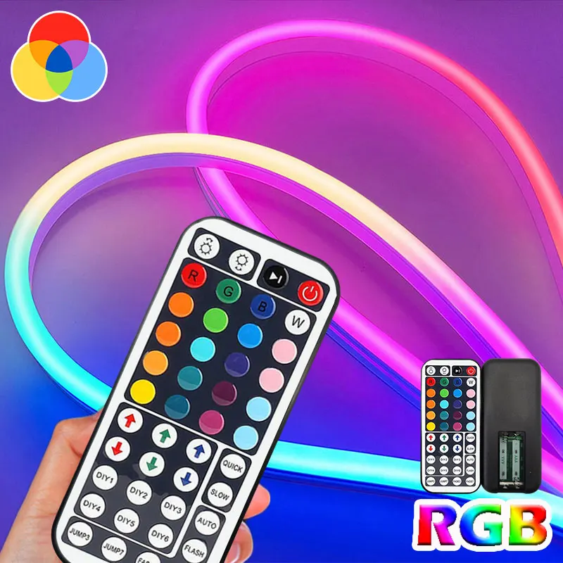 Flexible USB Neon LED Strip Lights, Equipped with 44 Keys Remote Control for Bedroom, Cabinet and Christmas Ambient Decor