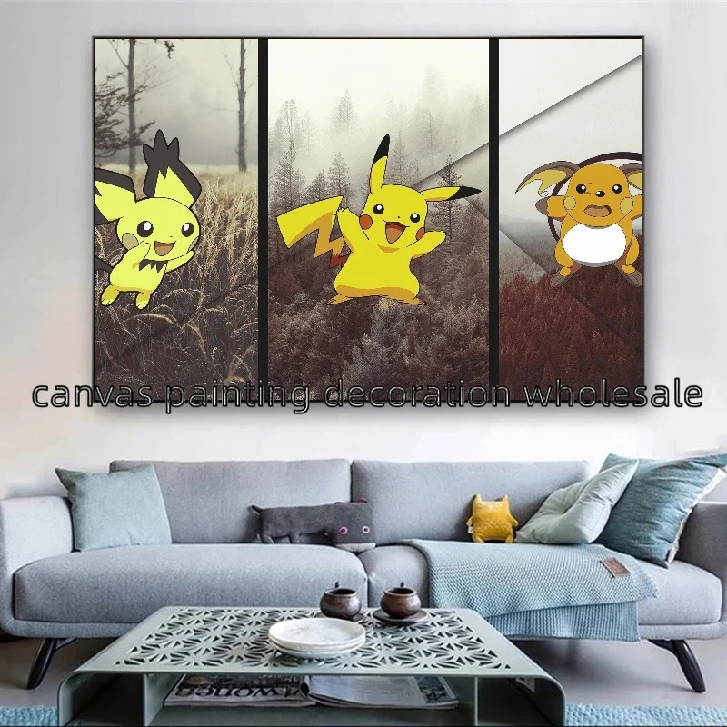 Peinture sur toile HD Pokemon Anime, Pikachu, Charizard, Bulbasaur, affiche, salon, chambre d'enfant, décoration murale