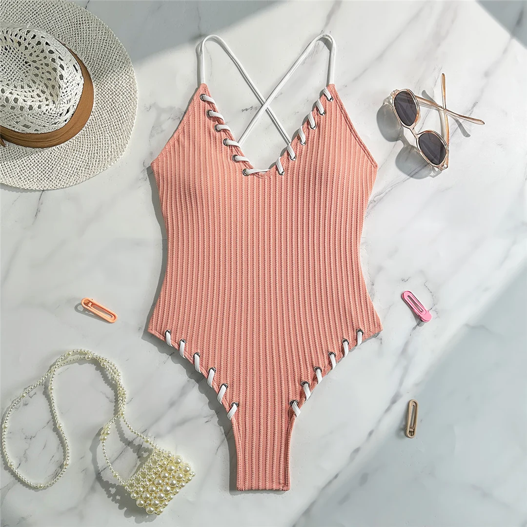 5 Farben, V-Ausschnitt, gerippter, kreuzförmiger Rücken, einteiliger Badeanzug, Damen-Badebekleidung, hoch geschnittene Monokini-Badehose, Badeanzug, Badebekleidung, V6278 – Detail 39