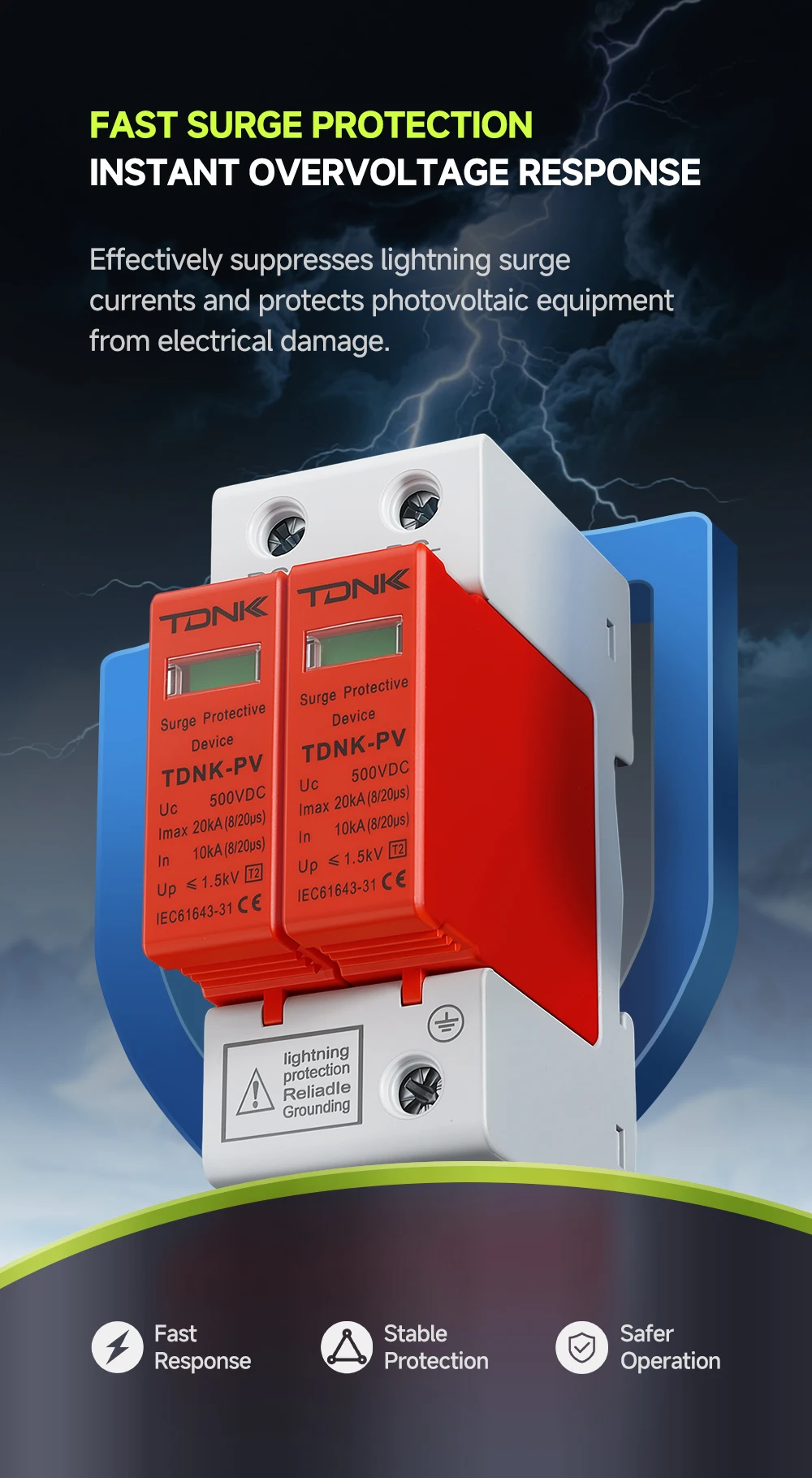 TDNK-PV DC SPD Überspannungsschutzgerät 2P 20KA 40KA 500V 600V 800V 1000V für Solar-PV-Panel Blitzschutz – Detail 4