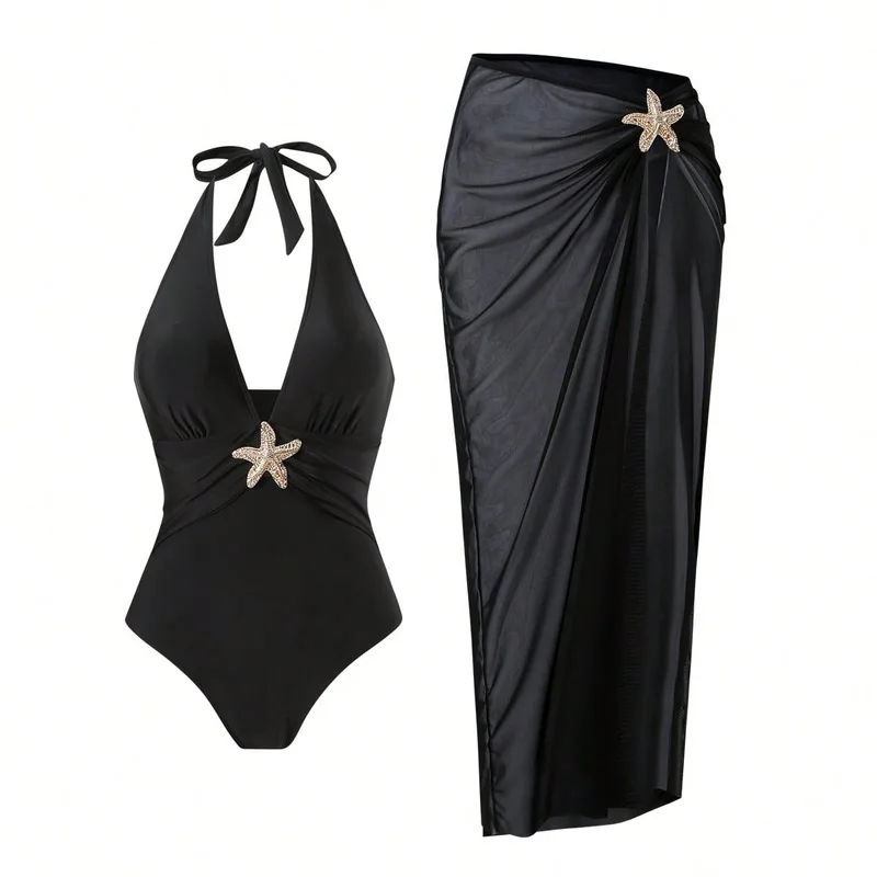 Beauty Back Sexy Beach Long Dress Deep V Two-piece Swimsuit Set 2026 Summer Popular Swimwear Vacation Holiday Bathing Suit