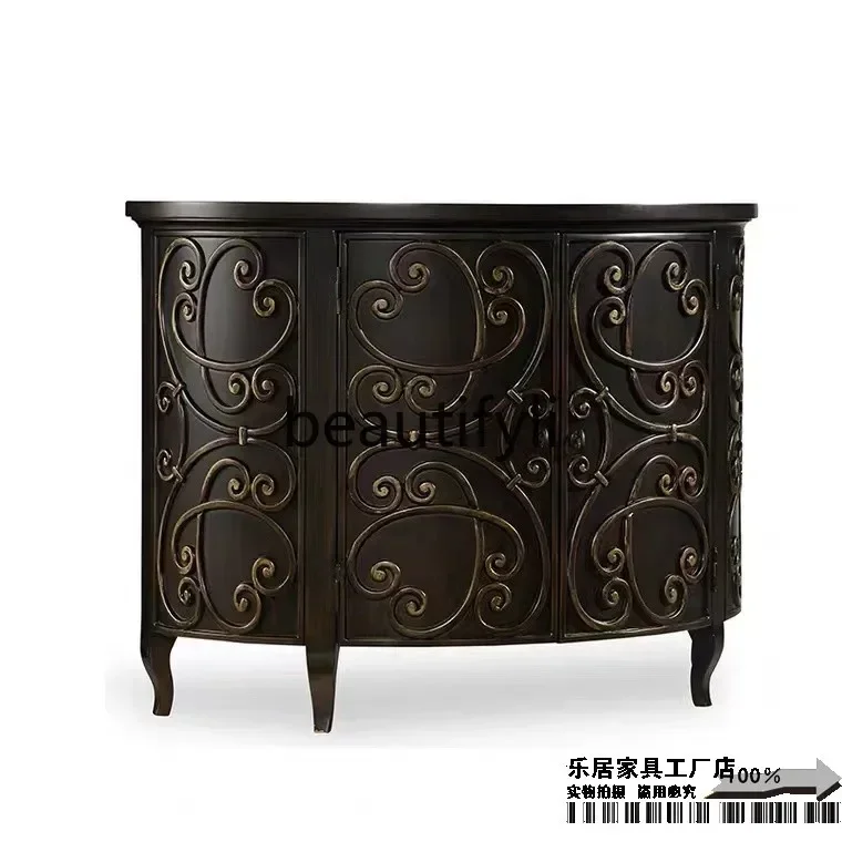 Q181  American antique solid wood semicircular entrance metal engraved two-door decorative cabinet customization