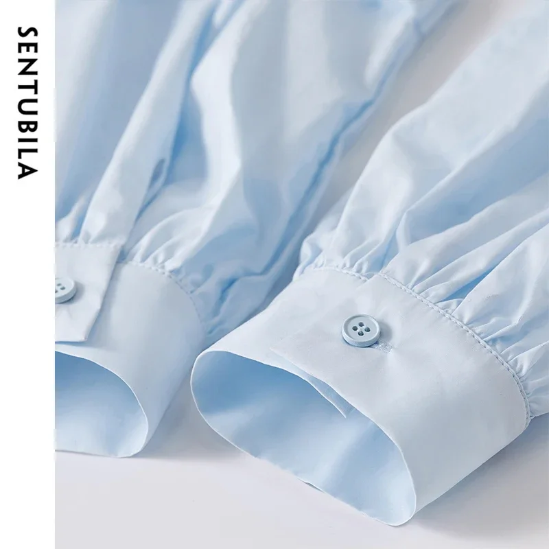 SENTUBILA Patchwork 2 in 1 Women Blouse 2025 Spring Fashion Spliced Striped Folds Drop Sleeve Chic Shirts & Blouses W51C58818