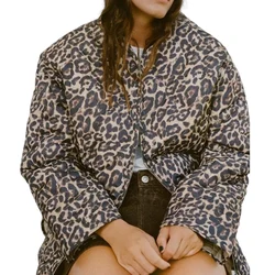 Women's Leopard Print Cotton-Padded Jacket Round Neck Zipper Long Sleeve Pocket Commuter Temperament Casual Short New