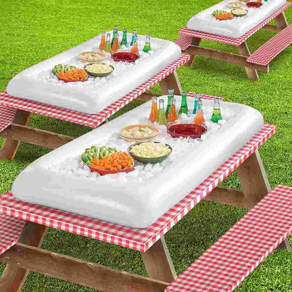 2 Pcs Inflatable Serving Bar Buffet Food Grill Ice Tables for Parties with Drain Tray Floating Cup Holder Pool Party