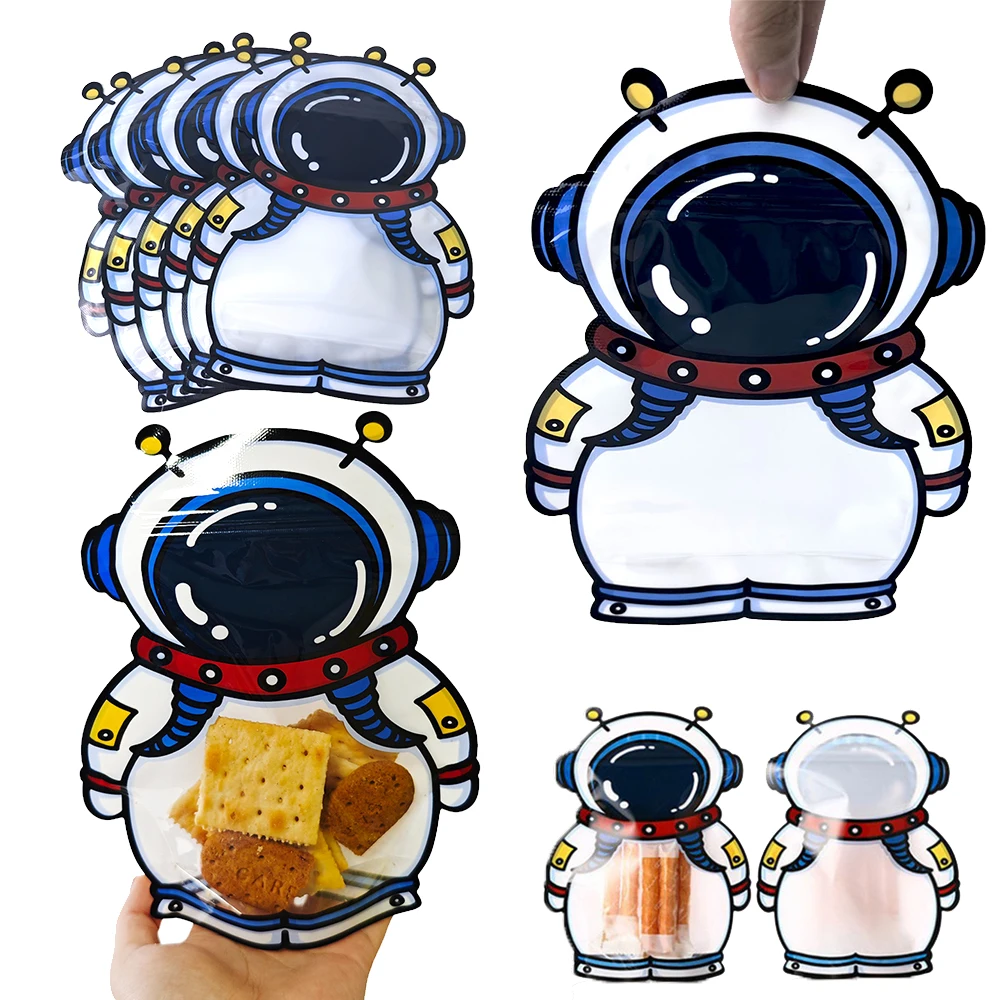 20/40/80/100pcs Outer Space Theme Sealed Bag Cartoon Astronaut Pattern Candy Cookies Plastic Bag Kids Birthday Party Decor