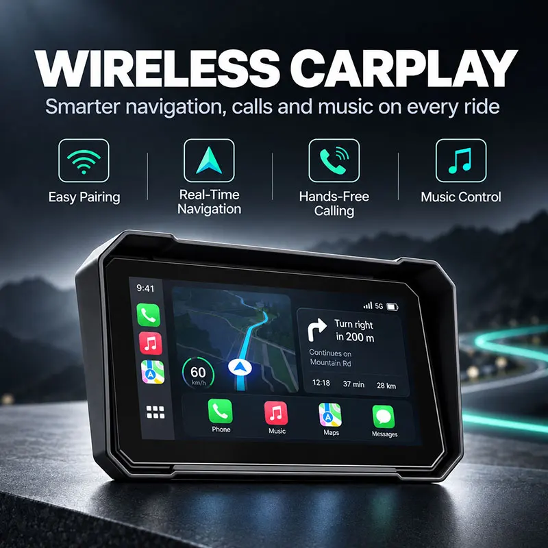 Jansite Portable 6 inch Motorcycle GPS Navigation BT5.0 Carplay Screen Rotation Android Auto Digital Dashboard Moto Monitor
