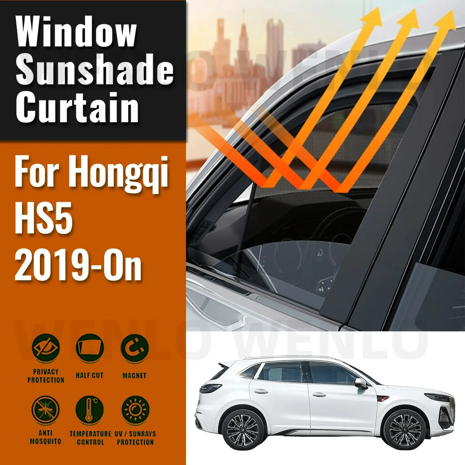 For Hongqi HS5 2019 2020 2021 2022 2023 2024 Magnetic Car Sunshade Front Windshield Curtain Rear Side Window Sun Shades Shield