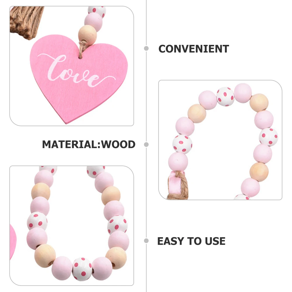 

2Pcs Valentine's Day Heart Wood Beads Garland Chic Beaded Tassel String Decor Indoor Party Decoration Bead Garland