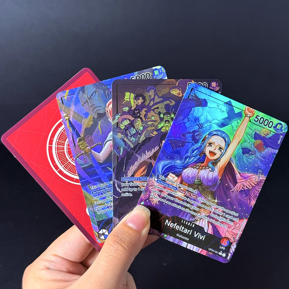 One Piece English OPCG OP04 Leader Foil Texture Proxy Game Cards Crocodile Donquixote Doflamingo  Issho Nefeltari Vivi Rebecca view 5