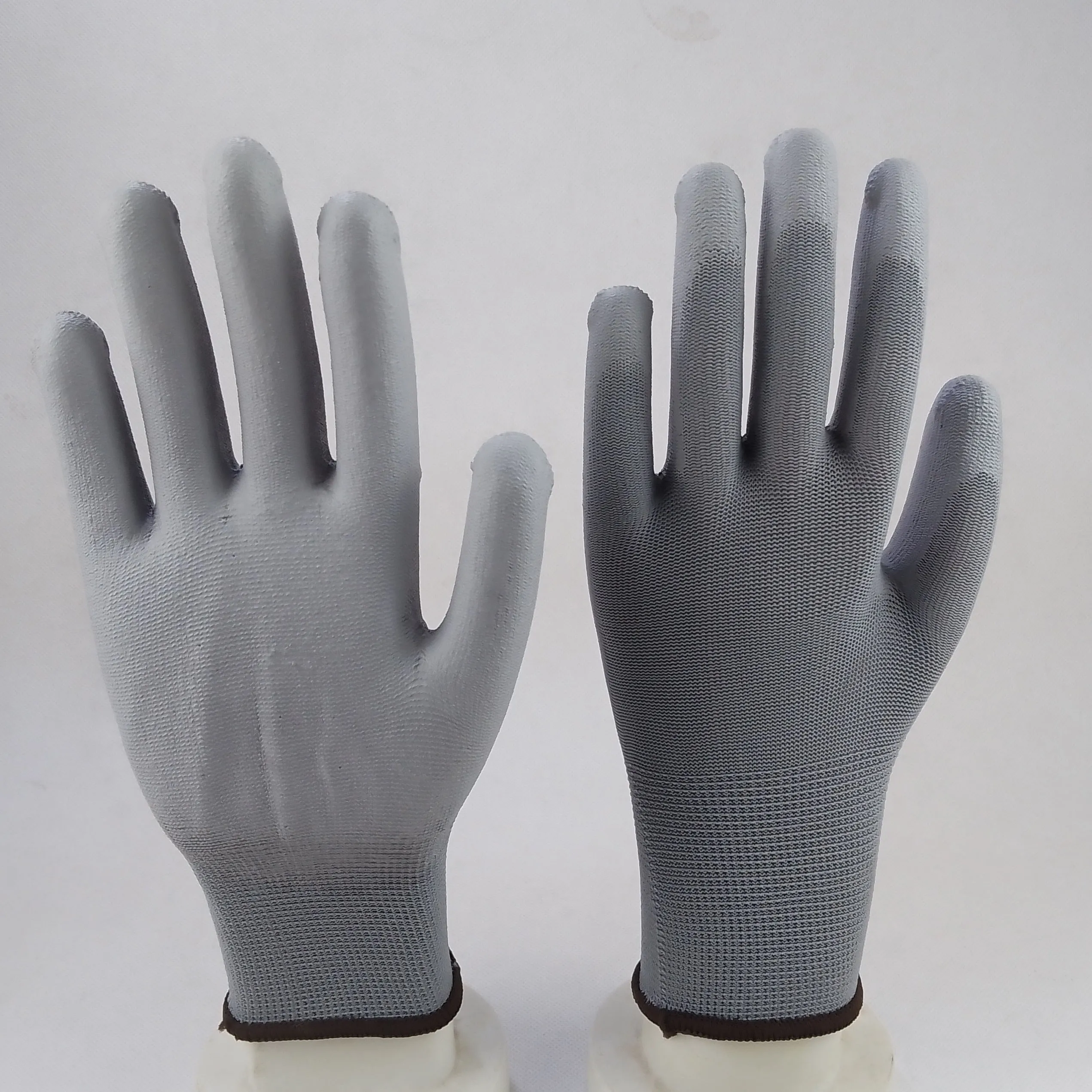 

polyester knitted grey pu palm coated work gloves anti-static gardening electrinic workers