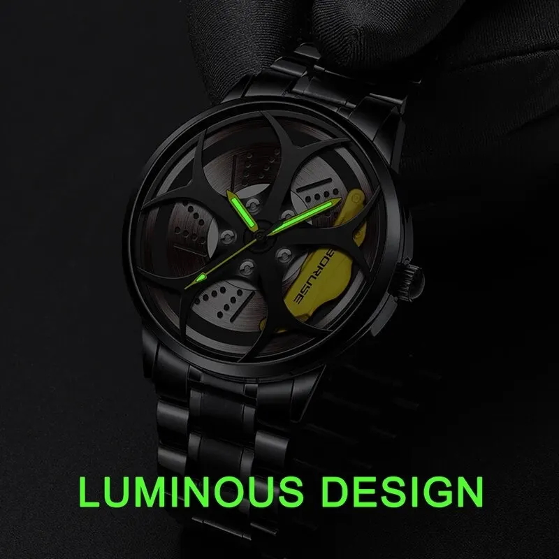 2023 Luxury Mens Fashion Car Wheel Watches Men Sports Waterproof Quartz Wristwatch Stainless Steel Wheel Hub Watch Montre Homme