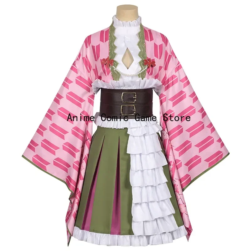 In Stock S-XXL Kanroji Mitsuri Cosplay Costume Wig Anime Demon 5th Anniversary Kimono Dress Halloween Party Outfits for Women