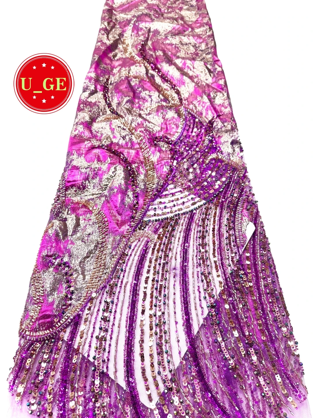 

2026 Popular Luxury Mixed colors Soft Mesh Jacquard Lace Fabric with Sparkling Stones–Ideal for Wedding Party Dresses U_Ge9628