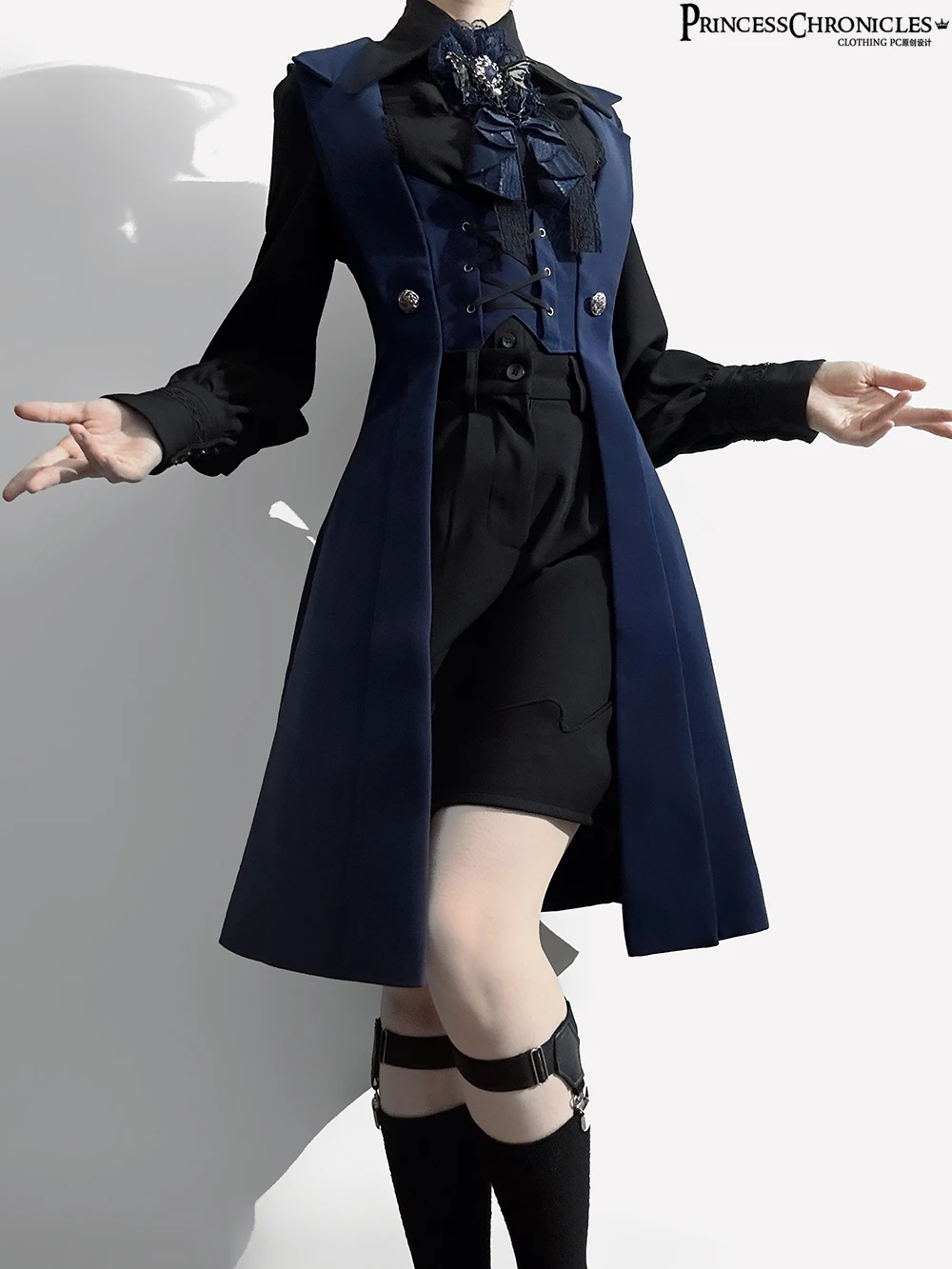 Ouji Lolita Dark Night Overture Retro Dark Middle Ages Handsome Blue Long Vest Slim Fit by Princess Chronicles