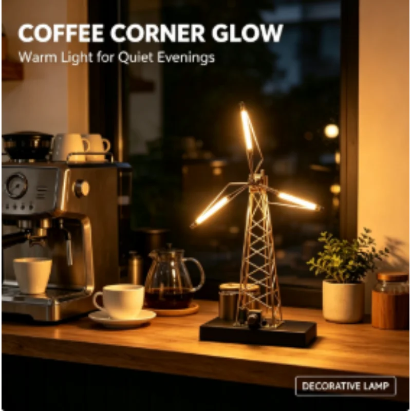 Night Light Lamp Windmill Rotating Rustic Industrial DIY Decorative Atmosphere Lights for Courtyard Patio Bedroom Home