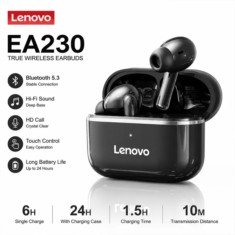 Lenovo EA230 Wireless Earphones Ergonomically Designed With Bluetooth 5.4 TWS Headphones Large Capacity and Long Battery Life