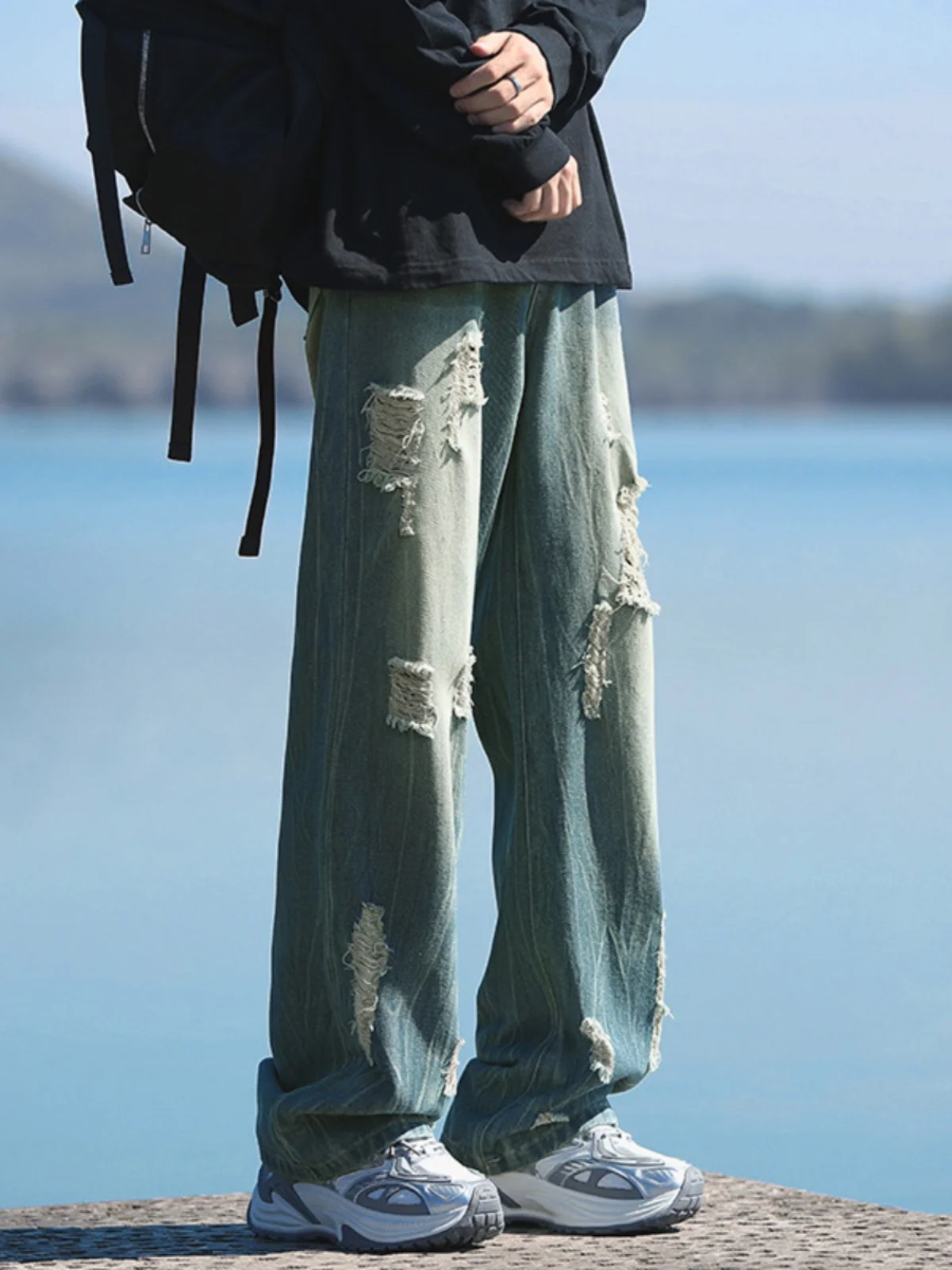 

Мужские джинсы в американском ретро-стиле, синие, мягкие, прямые, свободные, в стиле High Street, модные, широкие, повседневные брюки для молодежи, летняя мода