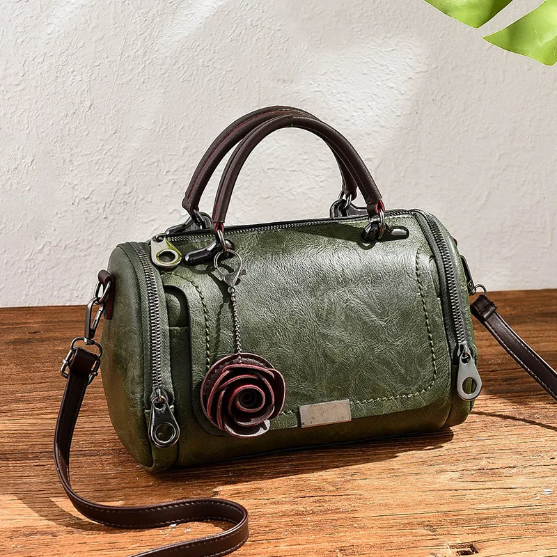 Vintage Pillow Top Handle Bag with Detachable Strap Rose Charm Handbag for Daily Casual Crossbody Bag Use Fashion Shoulder Purse