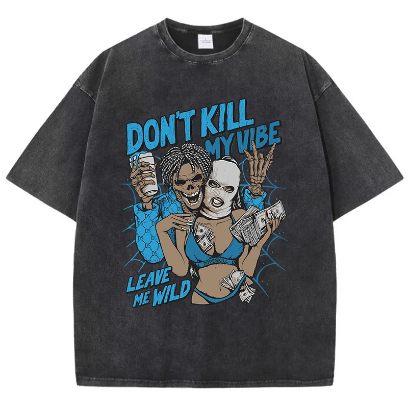 الشارع امرأة غسلها تي شيرت لا تقتل بلدي فيبي اتركني البرية طباعة قصيرة الأكمام مريحة القطن بلوزات كبيرة الحجم ملابس الصيف #2